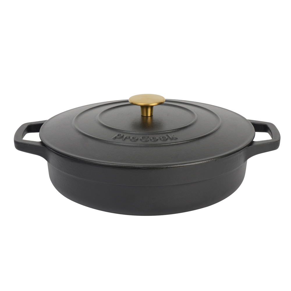 View Black Shallow Cast Iron Casserole Dish 28cm Cookware by ProCook information