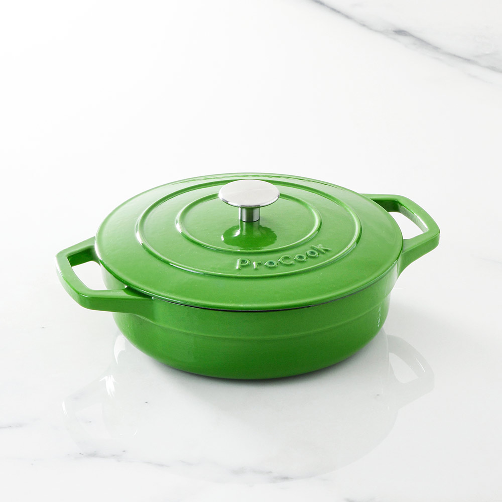 View Green Shallow Cast Iron Casserole Dish 24cm Cookware by ProCook information