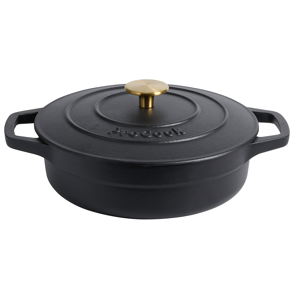 View Black Shallow Cast Iron Casserole Dish 24cm Cookware by ProCook information
