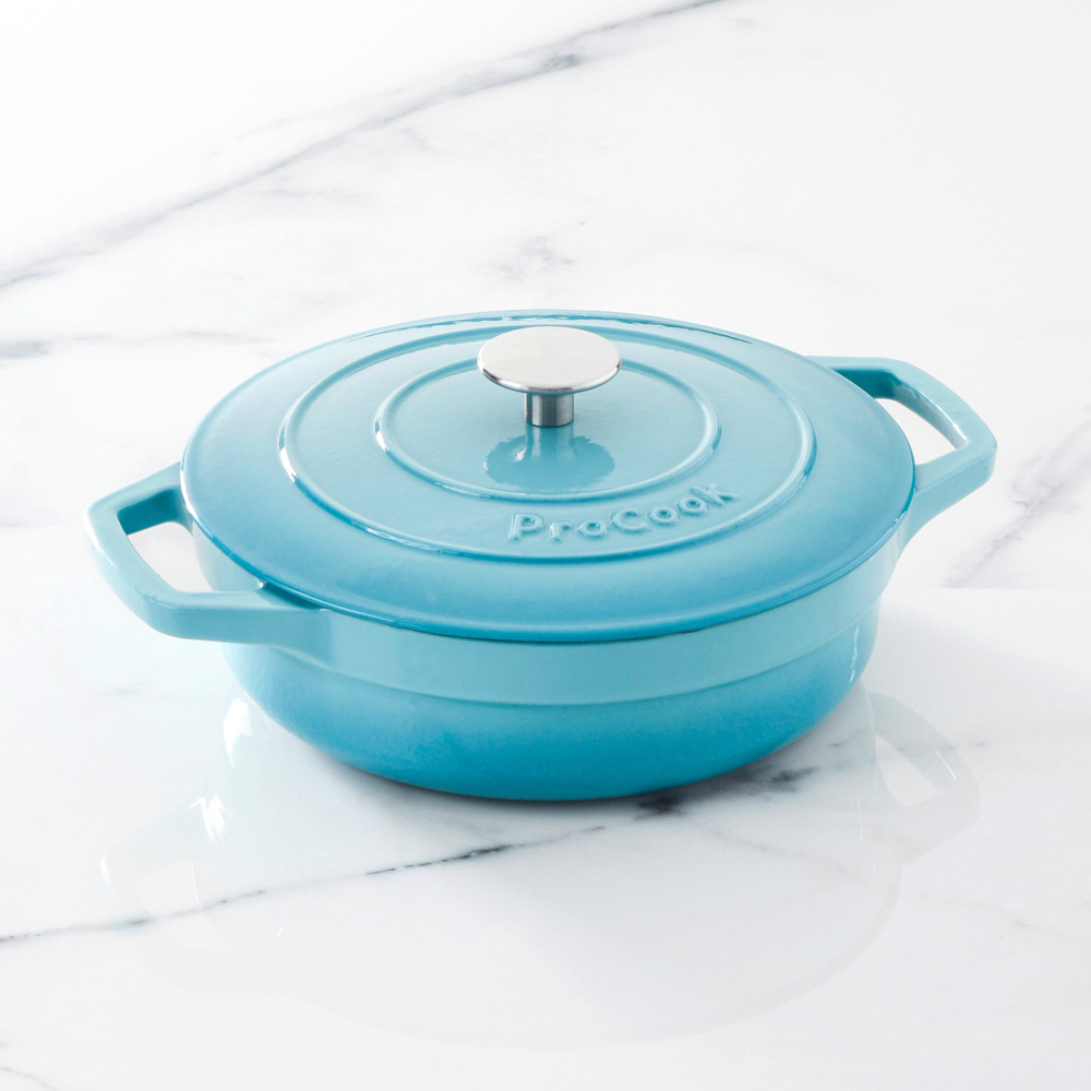 View Turquoise Shallow Cast Iron Casserole Dish 24cm Cookware by ProCook information