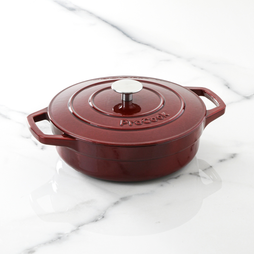 View Red Shallow Cast Iron Casserole Dish 25L Cookware by ProCook information