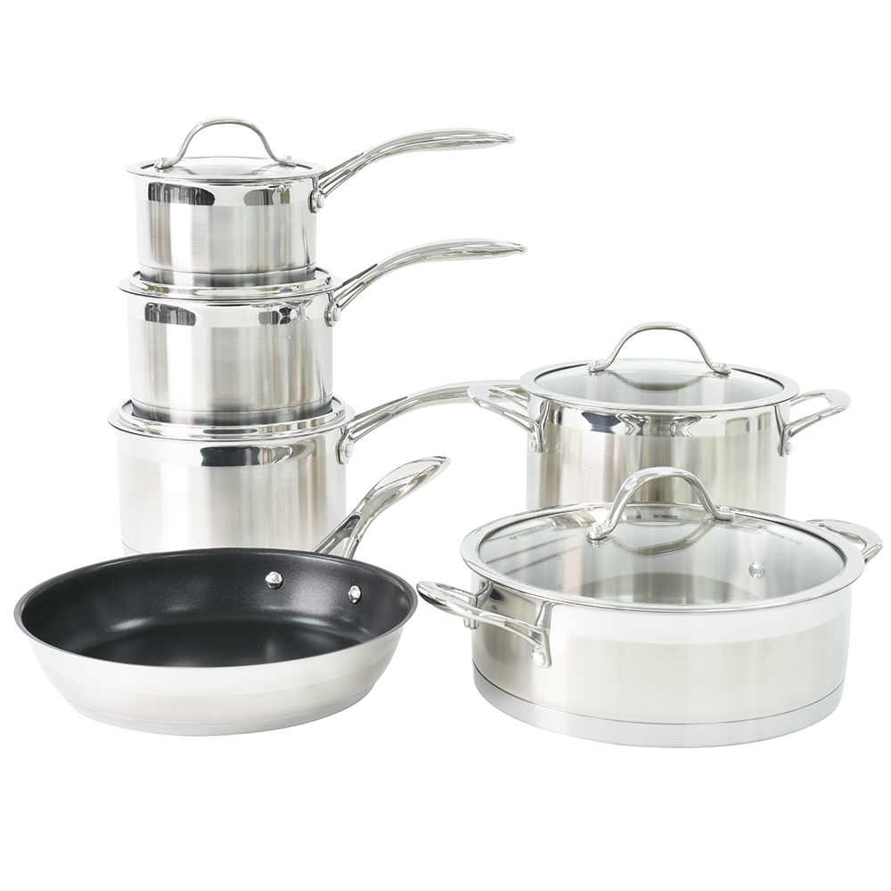 View ProCook Professional Steel Cookware Pots Pans Set 6 Piece information