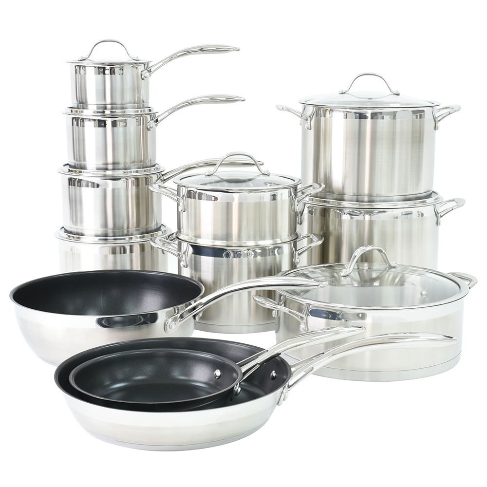 View ProCook Professional Steel Cookware Pots Pans Set 12 Piece information