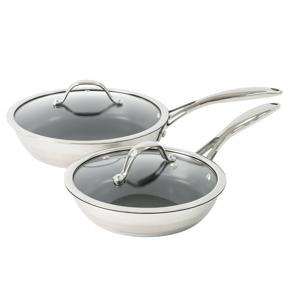 View ProCook Professional Stainless Steel Frying Pan with Lid Set 20cm 24cm information