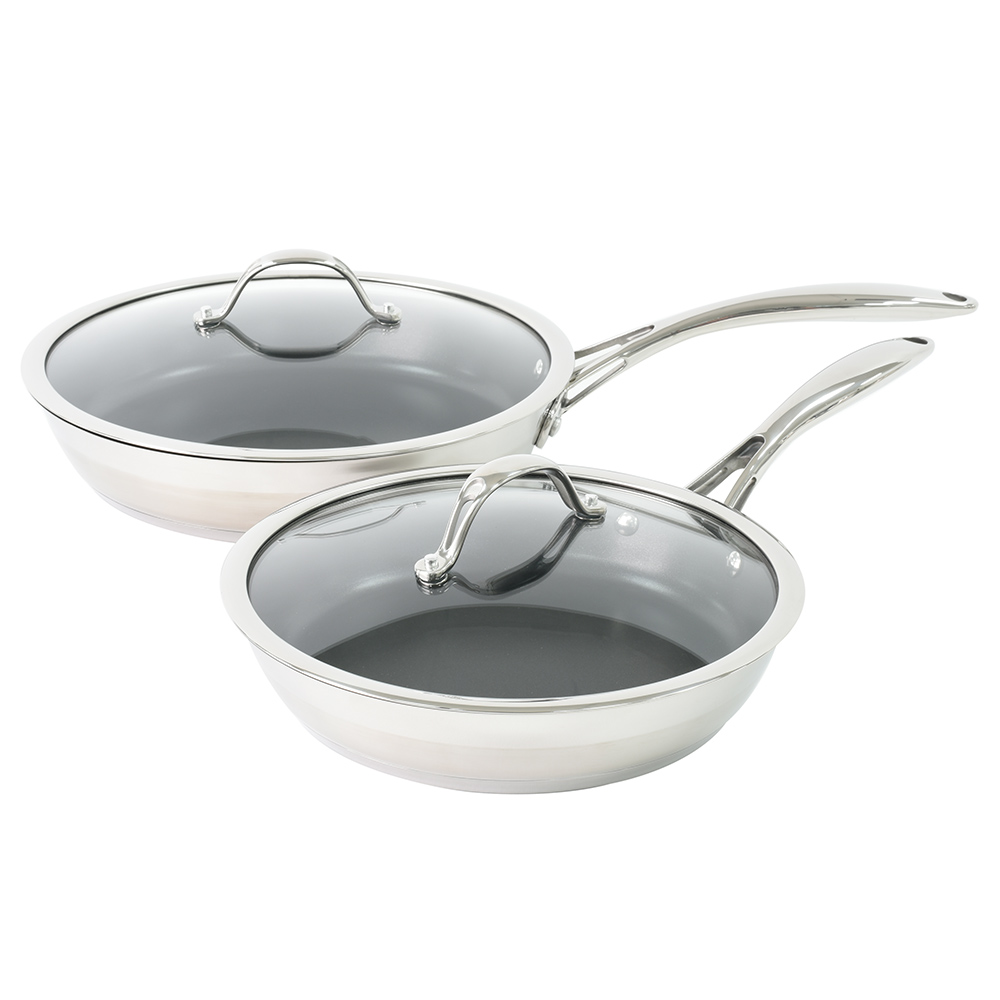 View ProCook Professional Stainless Steel Frying Pan with Lid Set 24cm 28cm information