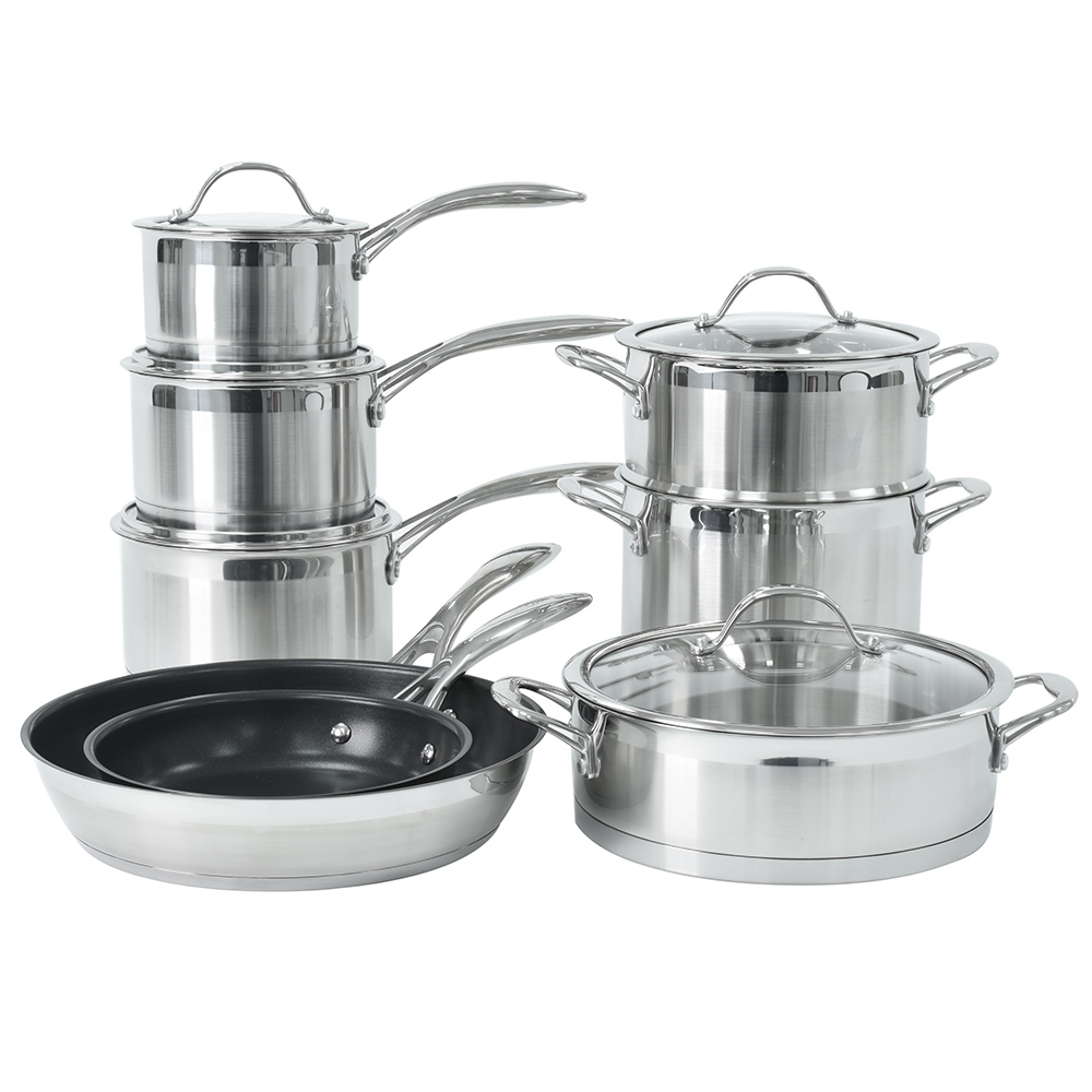 View ProCook Professional Steel Cookware Pots Pans Set 8 Piece information