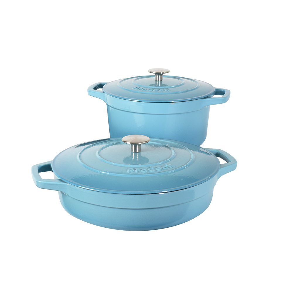 View 2 Piece Turquoise Cast Iron Casserole Dish Set Cookware by ProCook information