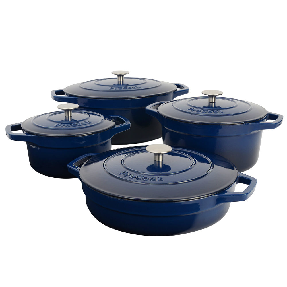 View 4 Piece Blue Cast Iron Casserole Dish Set Cookware by ProCook information