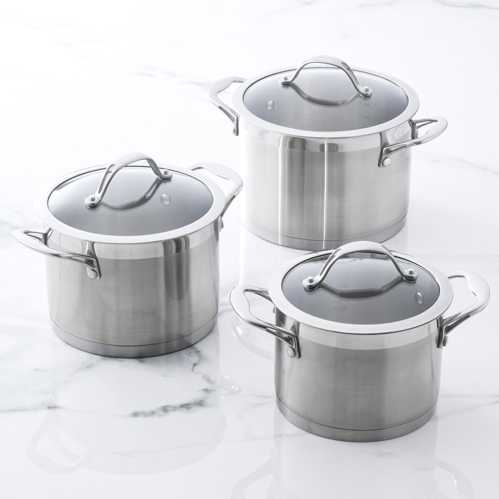 View ProCook Professional Steel Cookware Pots Pans Set 3 Piece information
