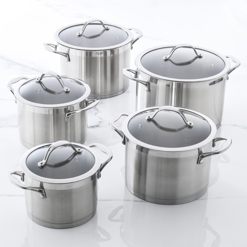 View ProCook Professional Steel Cookware Pots Pans Set 5 Piece information