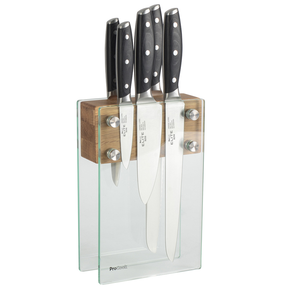 View 5 Piece Knife Set Magnetic Glass Block Elite AUS8 Knives by ProCook information