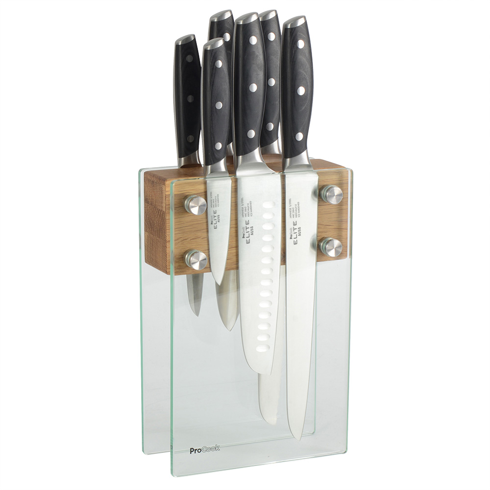 View 6 Piece Knife Set Magnetic Glass Block Elite AUS8 Knives by ProCook information