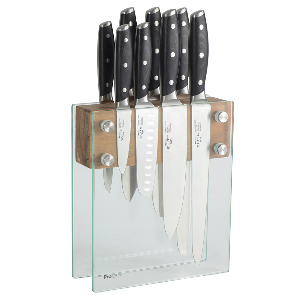 View 8 Piece Knife Set Magnetic Glass Block Elite AUS8 Knives by ProCook information