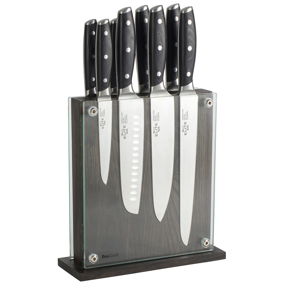View 8 Piece Knife Set Magnetic Glass Block Elite AUS8 Knives by ProCook information