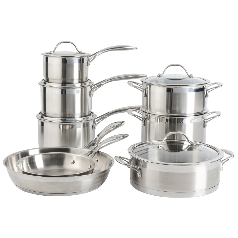 View ProCook Professional Steel Cookware Pots Pans Set 8 Piece information
