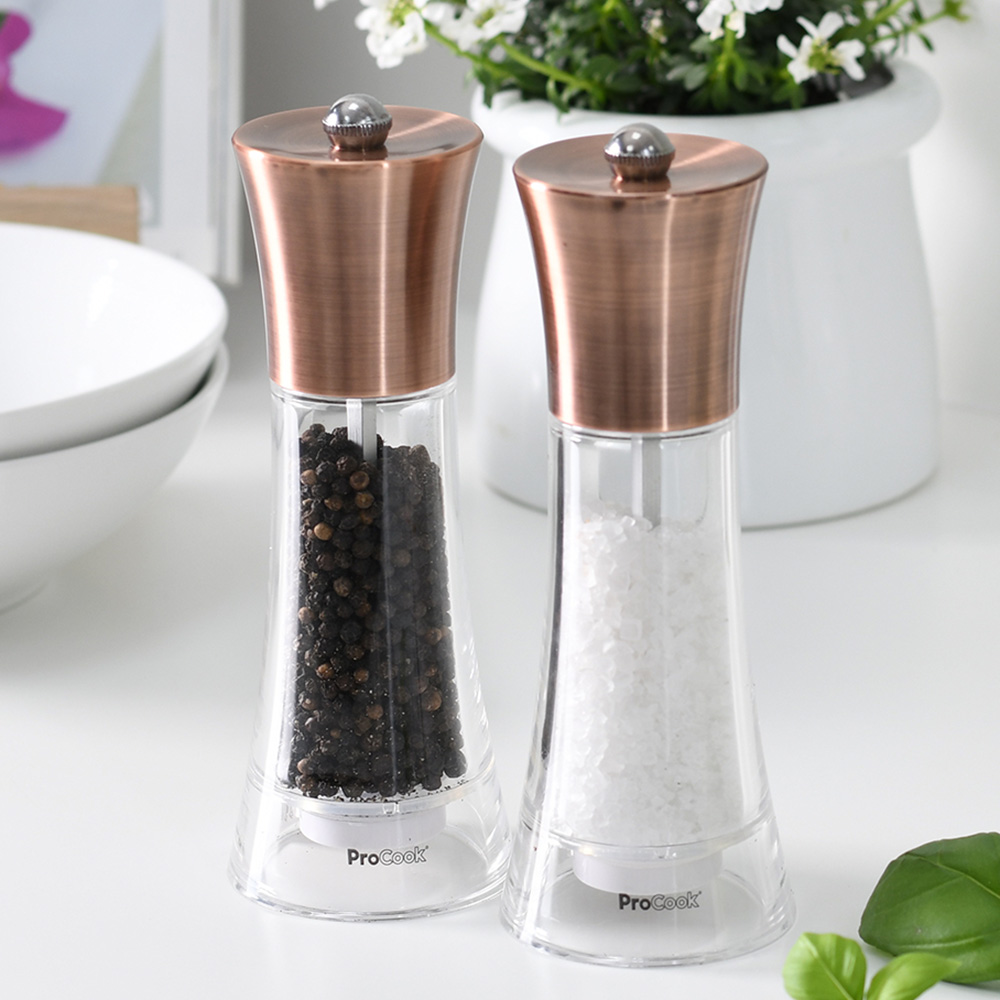 View Copper Acrylic Salt Pepper Mill Set 13cm Tableware by ProCook information