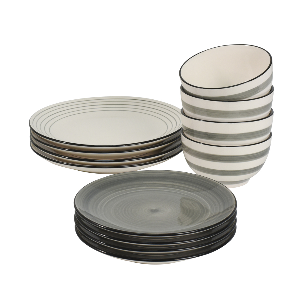 View 12 Piece Grey Stoneware Dinner Set with Cereal Bowls Coastal Tableware by ProCook information