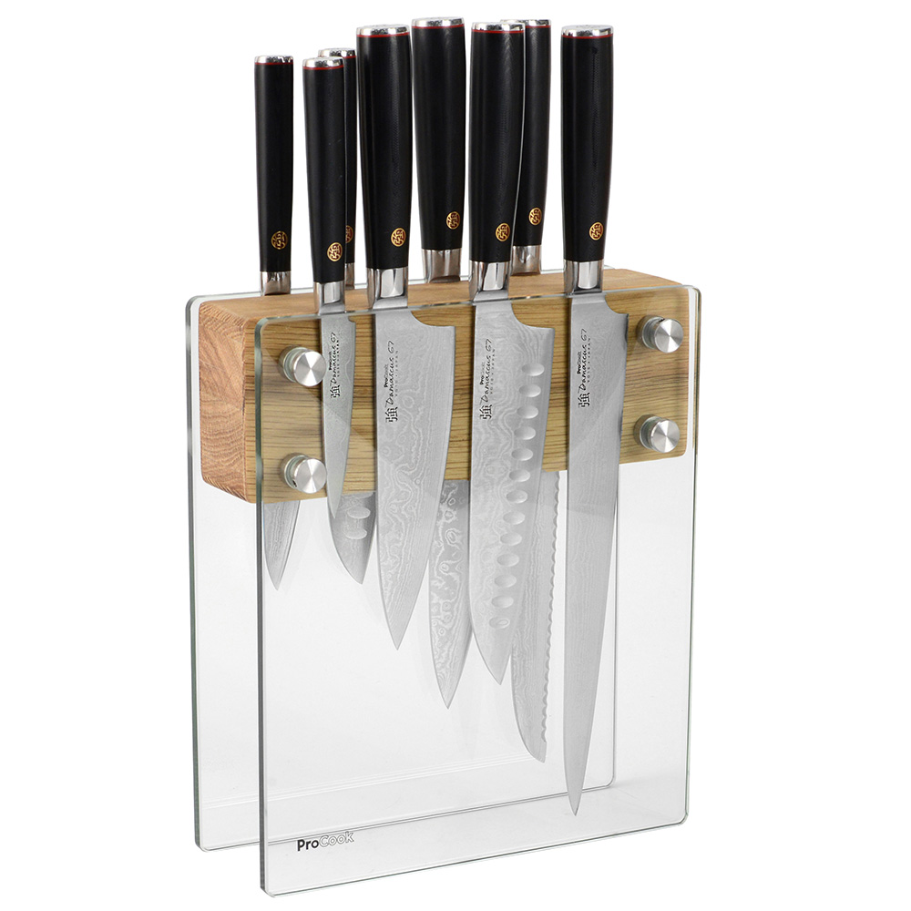 View 8 Piece Damascus Knife Set Magnetic Glass Block Knives by ProCook information