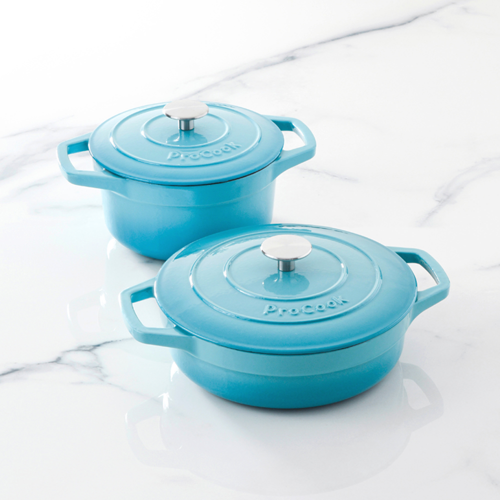 View 2 Piece Turquoise Cast Iron Casserole Dish Set Cookware by ProCook information