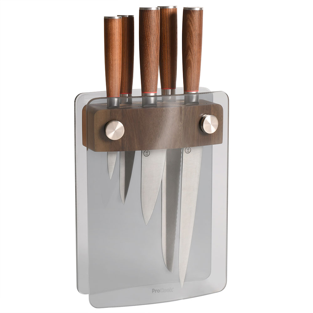 View 5 Piece Knife Set with Glass Acacia Block Nihon X50 Knives by ProCook information