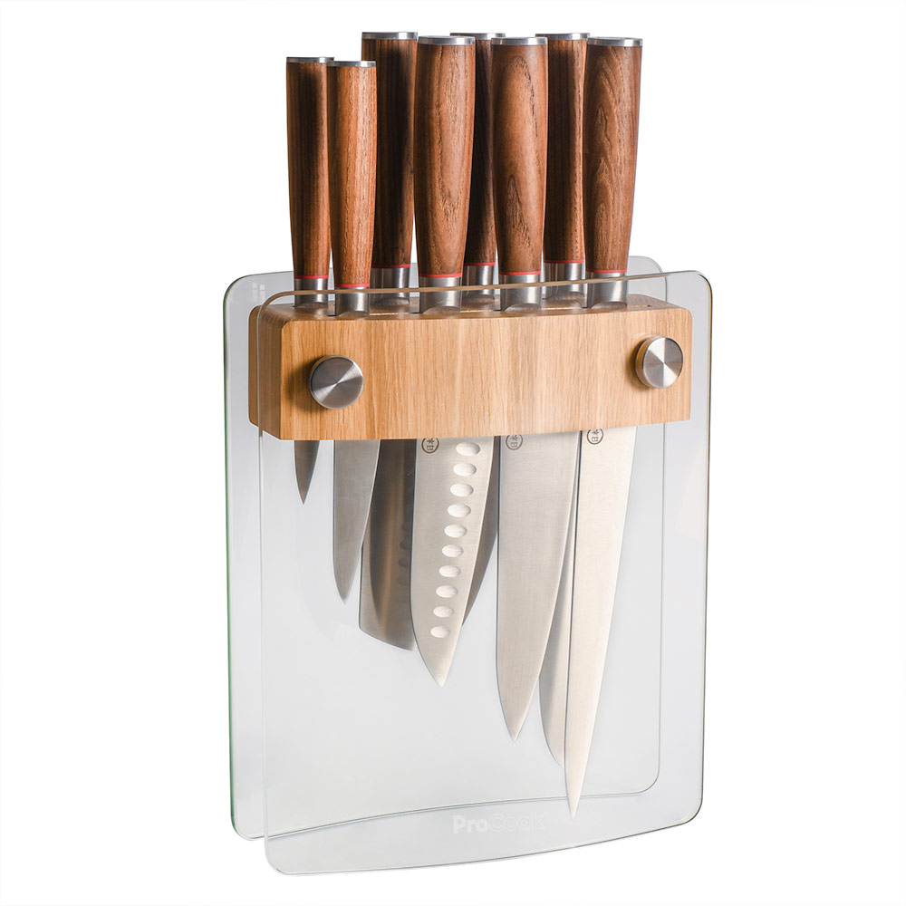 View 8 Piece Knife Set with Glass Oak Block Nihon X50 Knives by ProCook information