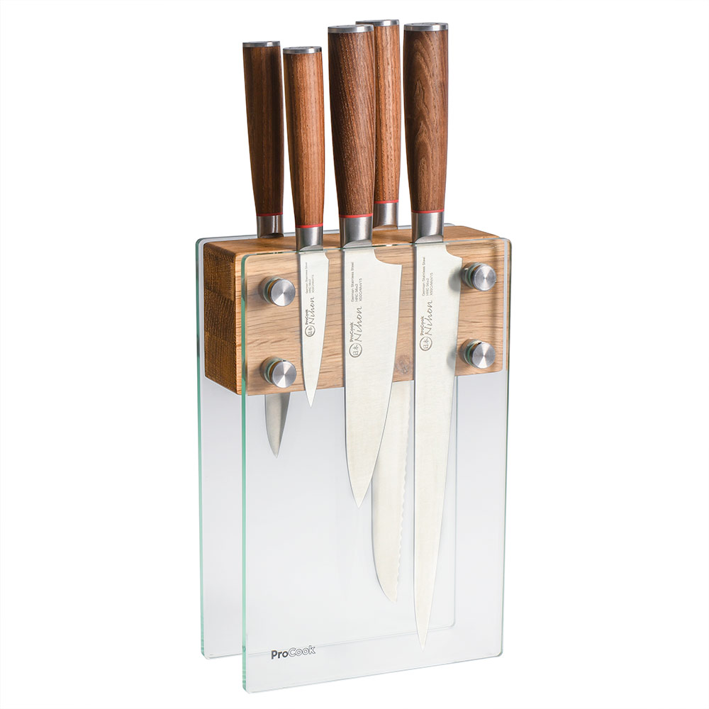 View 5 Piece Knife Set Magnetic Glass block Nihon X50 Knives by ProCook information