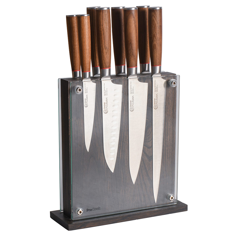 View 8 Piece Knife Set with Magnetic Glass Blackened Ash Block Nihon X50 Knives by ProCook information