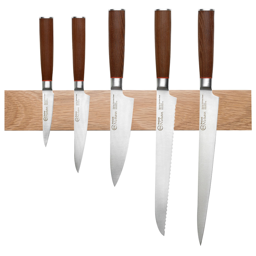 View 5 Piece Knife Set Magnetic Oak Rack Nihon X50 Knives by ProCook information