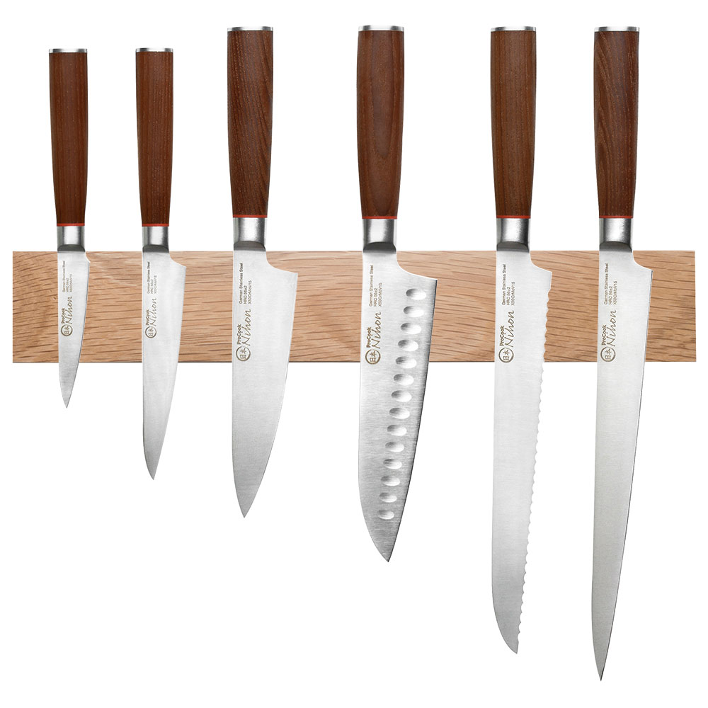 View 6 Piece Knife Set Magnetic Oak Knife Rack Nihon X50 Knives by ProCook information