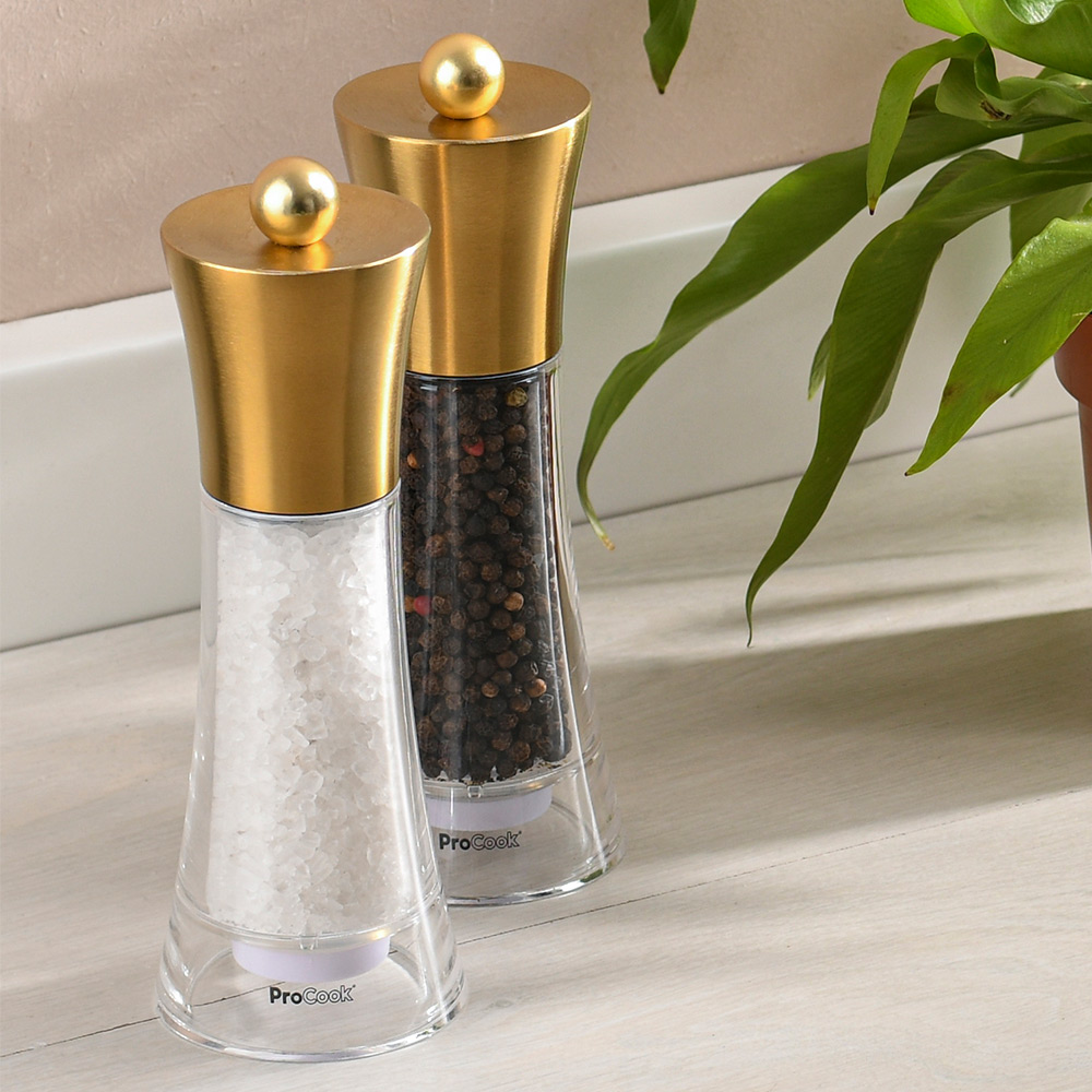 View ProCook Tableware Gold Salt or Pepper Mill Set 18cm information