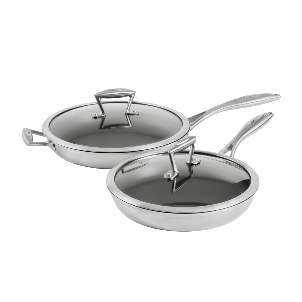View ProCook Elite TriPly Cookware Frying Pan with Lid Set 26cm and 30cm information