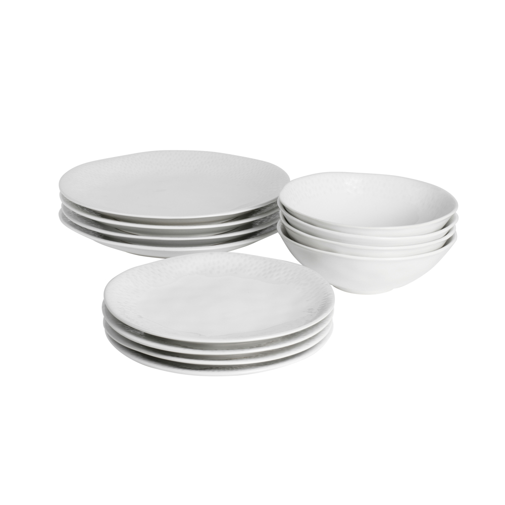 View ProCook Malmo Tableware White Teadrop 12 Piece Dinner Set with Cereal Bowls 4 Settings information