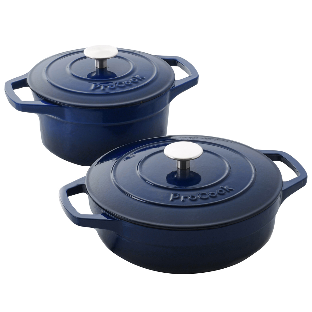 View Blue Cast Iron Casserole Dish Set 20cm 24cm Cookware by ProCook information
