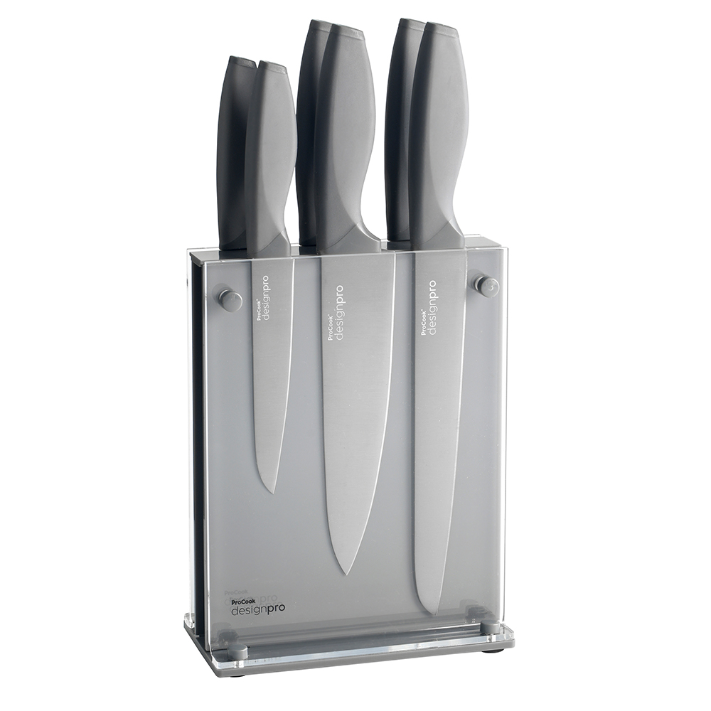 View 6 Piece Charcoal Titanium Knife Set Acrylic Block Designpro Knives by ProCook information