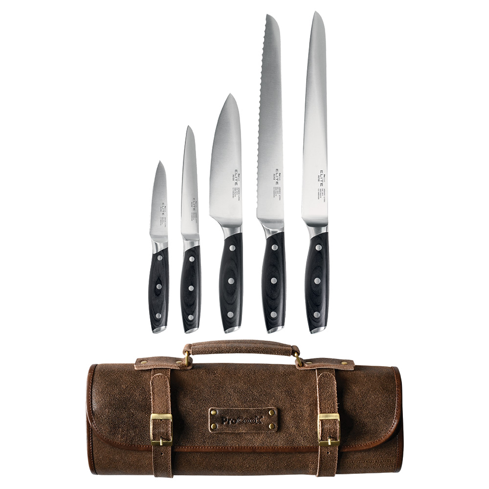 View 5 Piece Knife Set Leather Case Elite AUS8 Knives by ProCook information