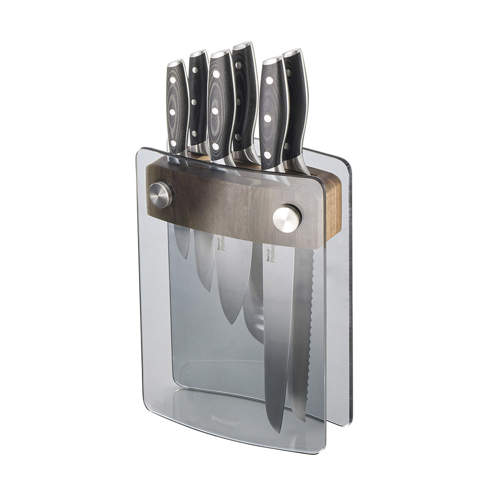 View 6 Piece Knife Set Glass Block Professional X50 Contour Knives by ProCook information