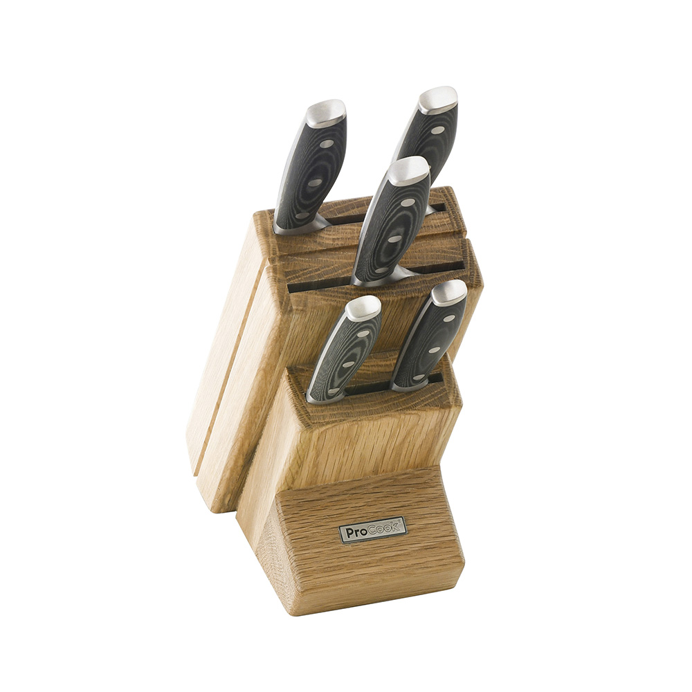 View 5 Piece Knife Set Wooden Block Professional X50 Contour Knives by ProCook information