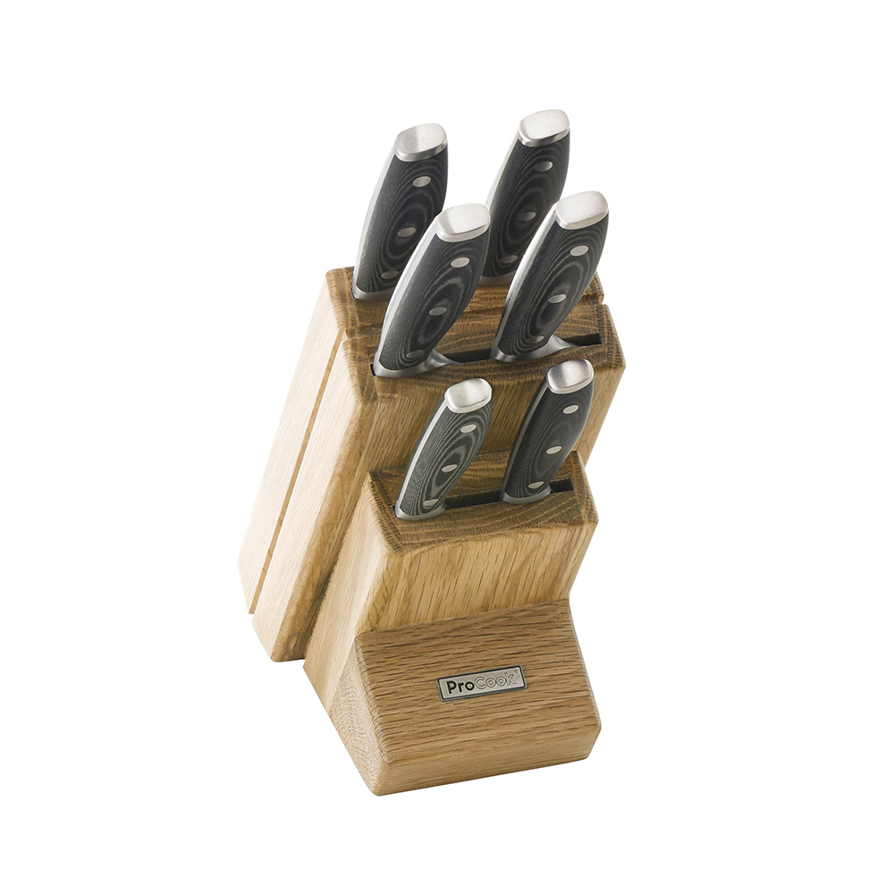 View 6 Piece Knife Set Wooden Block Professional X50 Contour Knives by ProCook information