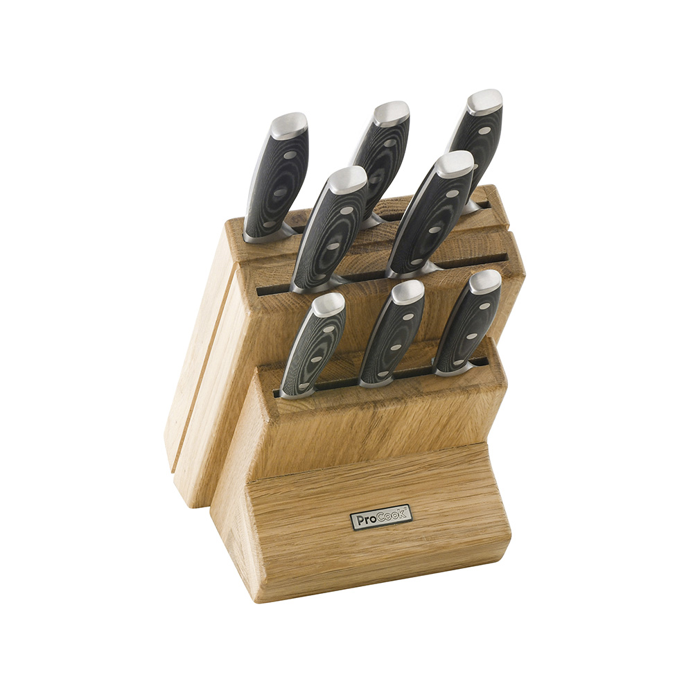 View 8 Piece Knife Set Wooden Block Professional X50 Contour Knives by ProCook information