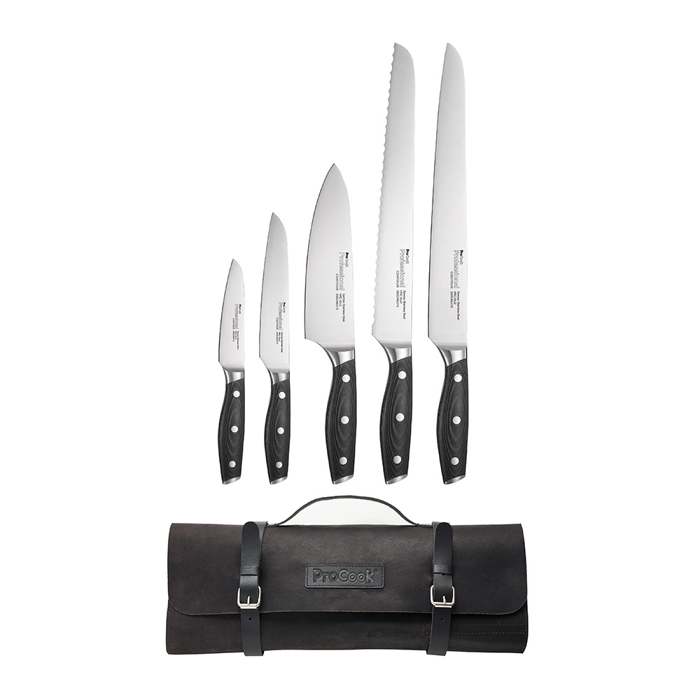 View 5 Piece Knife Set Leather Case Professional X50 Contour Knives by ProCook information