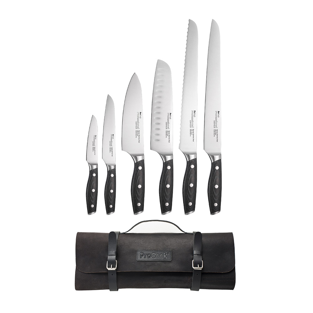 View 6 Piece Knife Set Leather Case Professional X50 Contour Knives by ProCook information