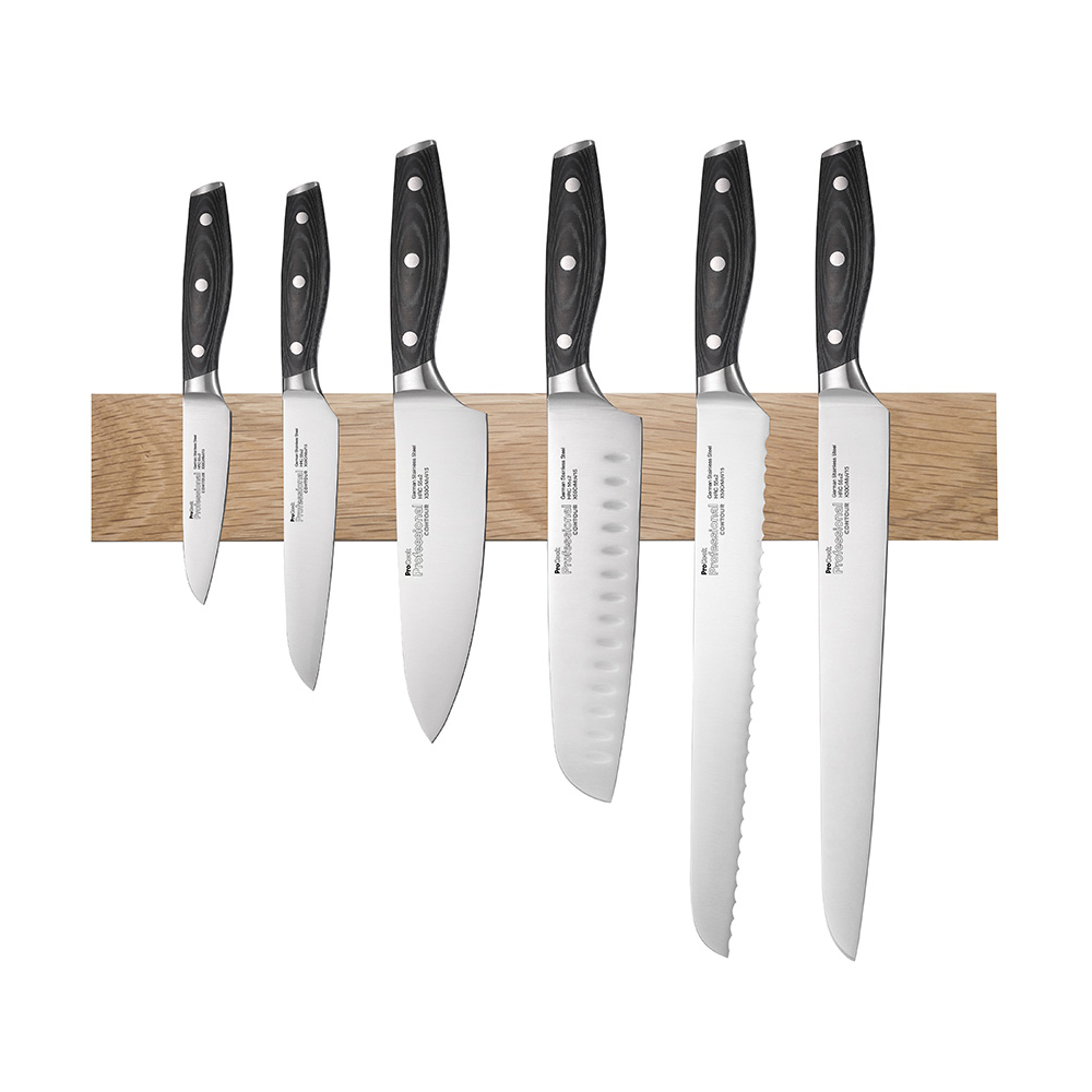 View 6 Piece Knife Set Magnetic Oak Rack Professional X50 Contour Knives by ProCook information