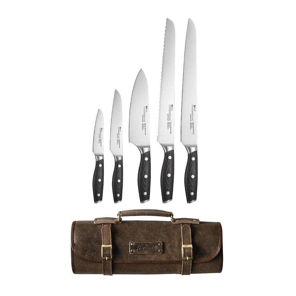 View 5 Piece Knife Set Premium Leather Case Professional X50 Contour Knives by ProCook information