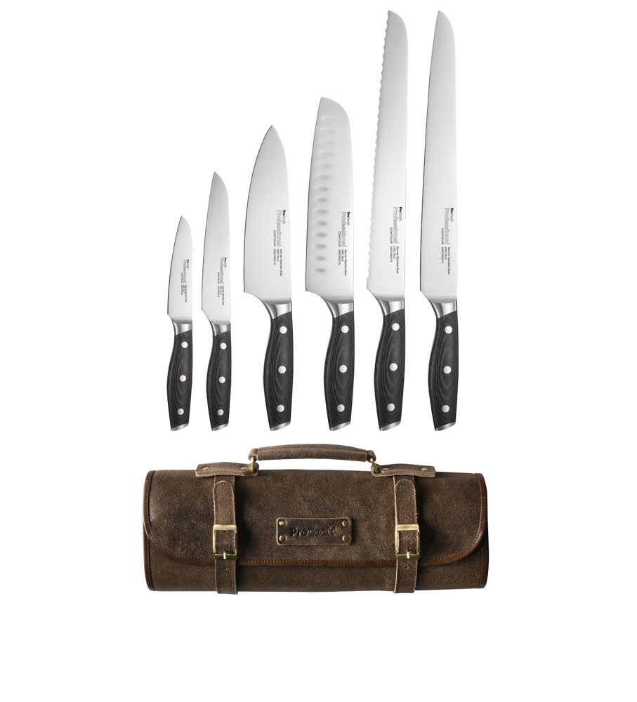 View 6 Piece Knife Set Premium Leather Case Professional X50 Contour Knives by ProCook information
