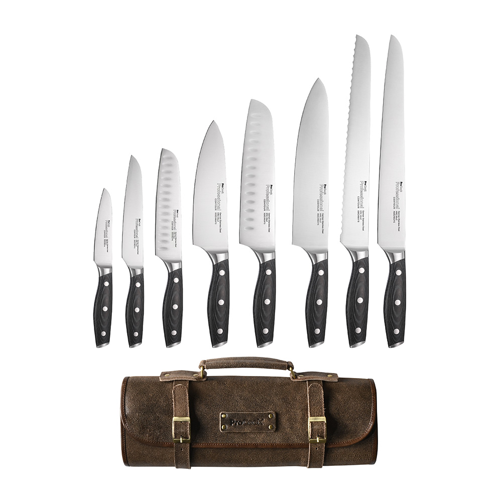 View 8 Piece Knife Set Premium Leather Case Professional X50 Contour Knives by ProCook information
