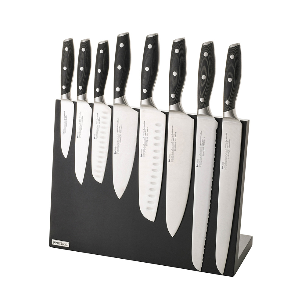 View 8 Piece Knife Set Black Magnetic Block Professional X50 Contour Knives by ProCook information