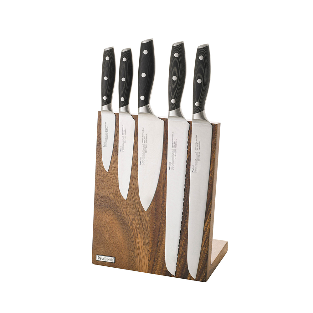 View 5 Piece Knife Set Walnut Magnetic Block Professional X50 Contour Knives by ProCook information