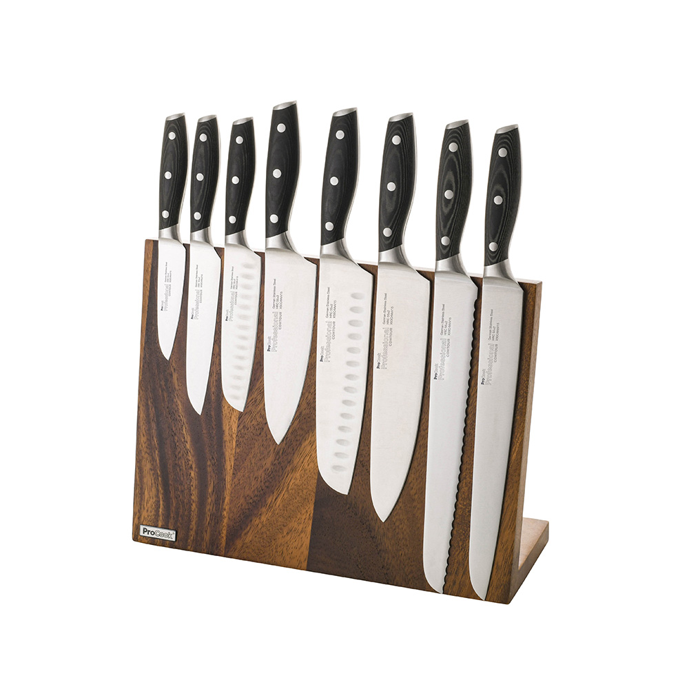 View 8 Piece Knife Set Walnut Magnetic Block Professional X50 Contour Knives by ProCook information