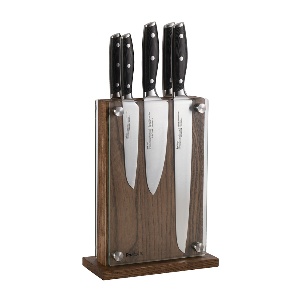 View 5 Piece Knife Set Magnetic Glass Ash Block Professional X50 Contour Knives by ProCook information