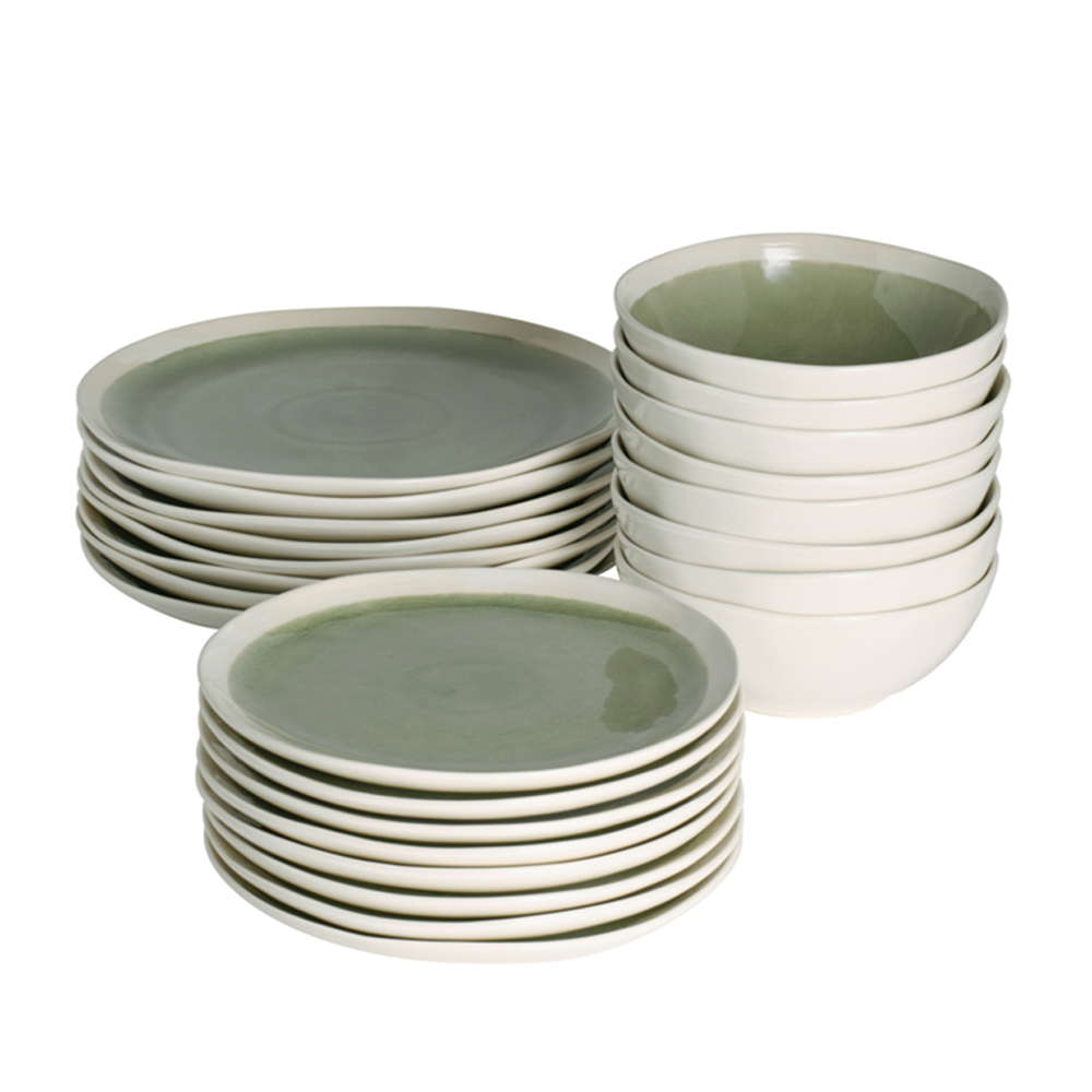 View ProCook Sonoma Tableware Green Stoneware Dinner Set with Cereal Bowls 24 Piece information